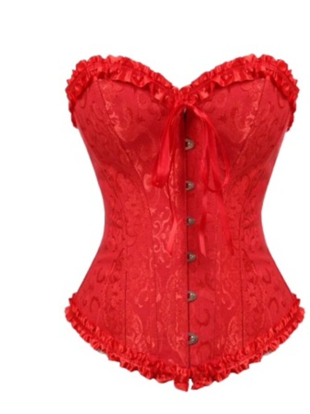 Grebrafan Womens Bustier Corset Burlesque Red Froal Jacquard 3X New